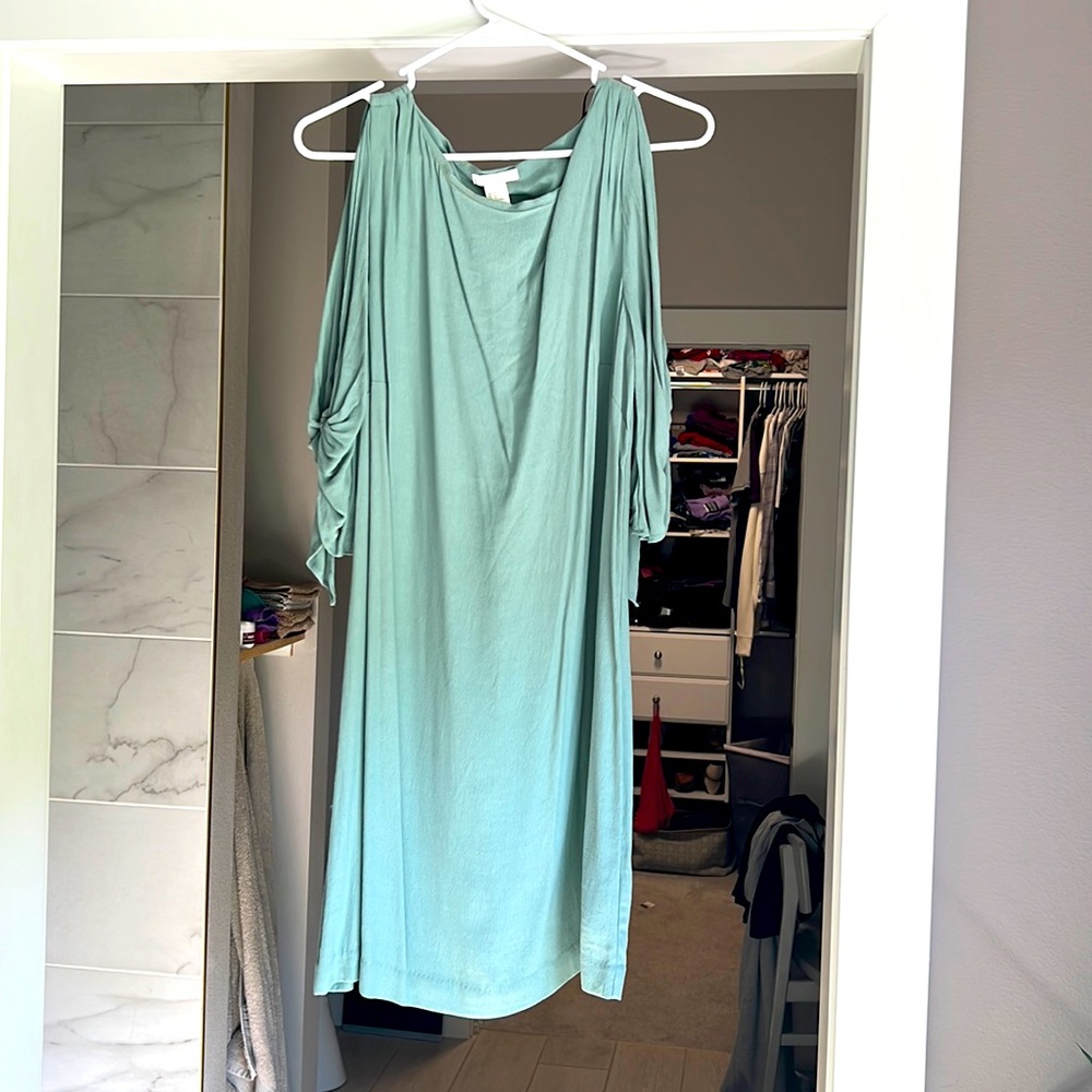 Mint green cocktail dress.